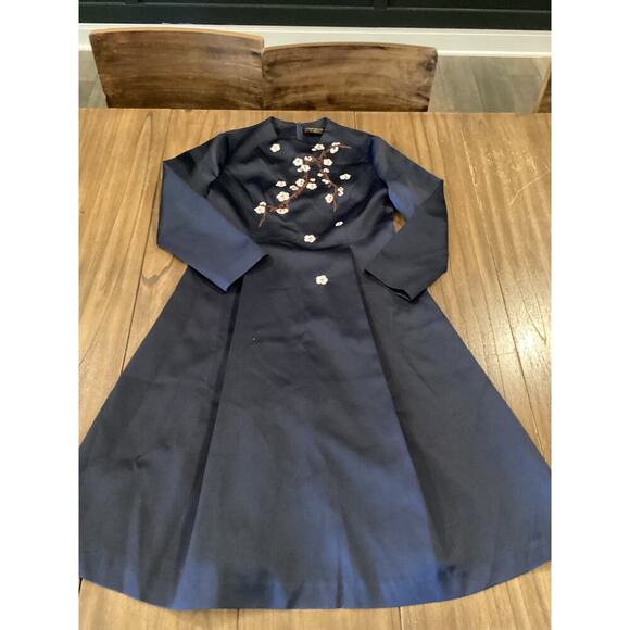 Gyalwana Embroidered Floral cherry blossom satin flare swing mini Dress 13 M/ L - Picture 8 of 13